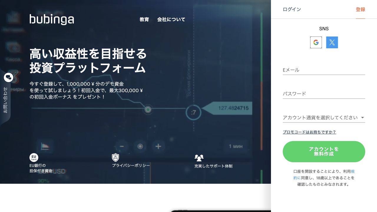 ブビンガバイナリーのサイト画面
